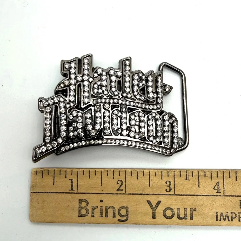 Vintage Y2K Harley Davidson Womens‎ Belt Buckle Rhinestone Bling Gunmetal Moto